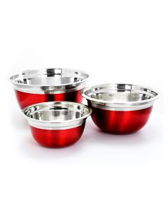 Oster Rosamond 3 Piece Stainless Steel Round Mixing Bowls in Red