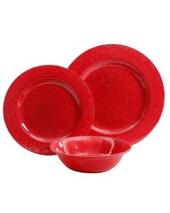 Studio California Mauna 12 Piece Melamine Dinnerware Set in Red Crackle Look Decal