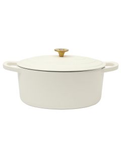 Crock Pot Artisan 7 Quart Oval Enameled Cast Iron Dutch Oven in Linen with Gold Handle
