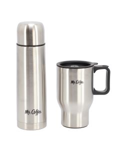 Mr. Coffee Javelin 2 Piece Thermal Bottle and Travel Mug Set in Silver