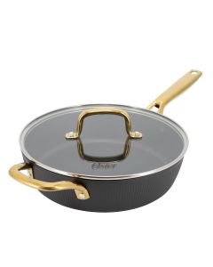 Oster Abbottsford 4 Quart Nonstick Aluminum Saute Pan with Glass Lid in Black