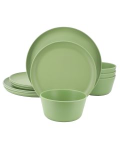Gibson Home Fairhope 12 Piece Melamine Round Dinnerware Set in Matte Green