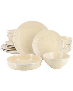 Elama Emilia 16 Piece Double Bowl Stoneware Dinnerware Set in Cream Yellow