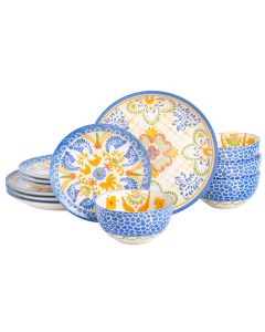 Laurie Gates Tierra Tile 12 Piece Round Stoneware Dinnerware Set in Assorted Designs