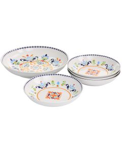 Gibson Home Tijuana 5 Piece Fine Cermic Pasta Bowl Set in White and Multi
