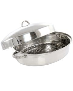 Gibson Home Hutchinson 18 Inch Oval Stainless Steel Roaster with Rack