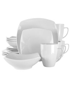 Elama Hayes 16 Piece Square Porcelain Dinnerware Set in White